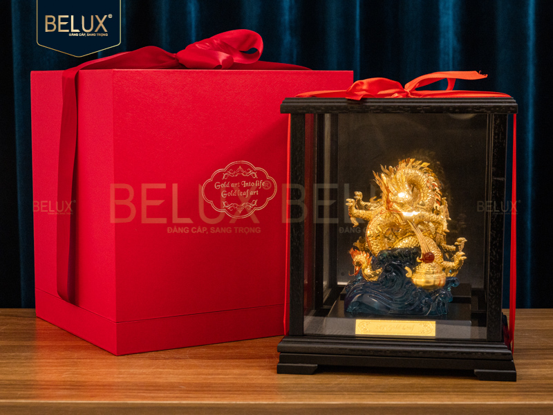 Tượng rồng nhả ngọc dát vàng 24k-21x16x24cm